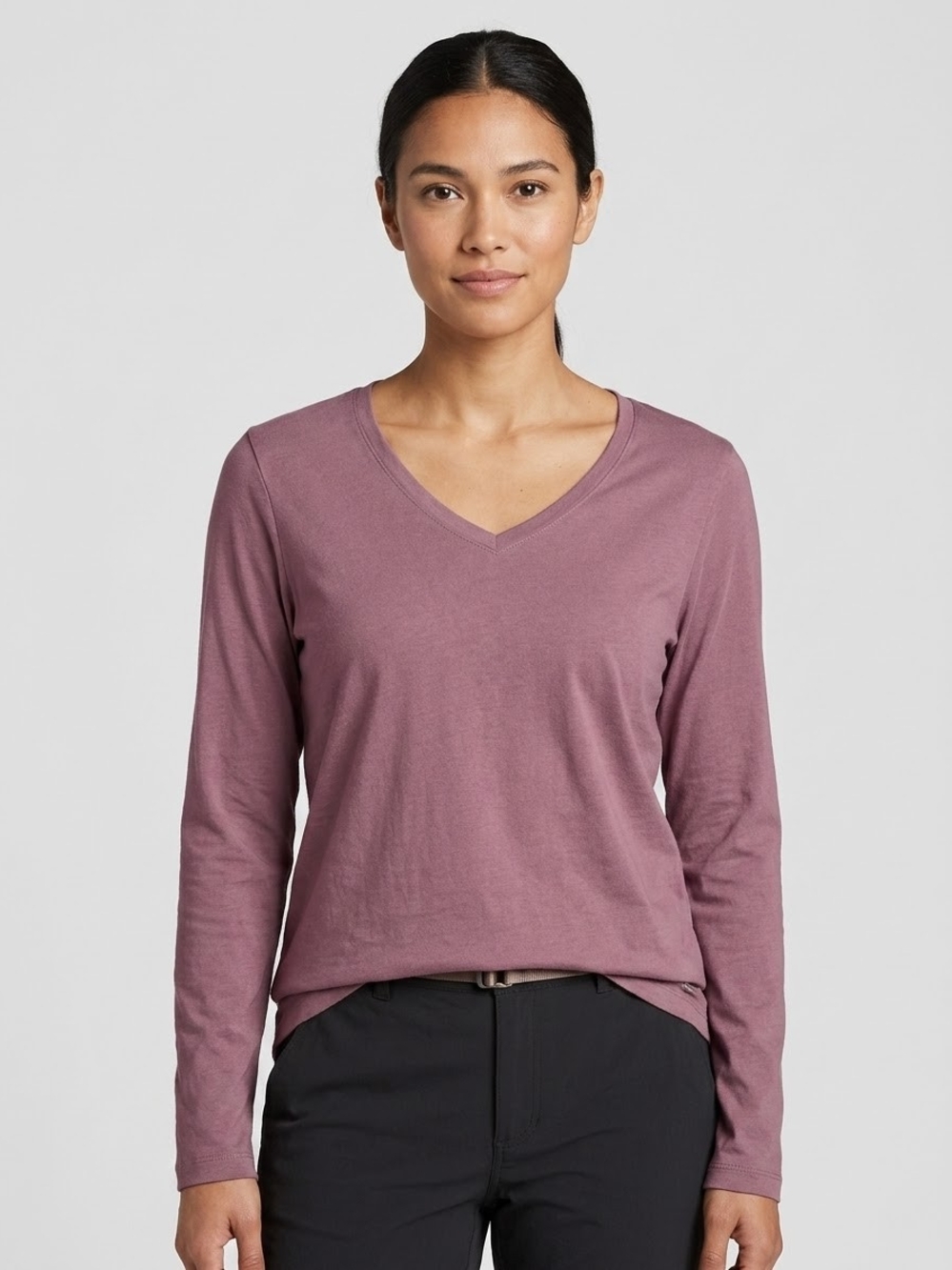 Eddie Bauer Women's V-Neck Long Sleeve Top - Mauve